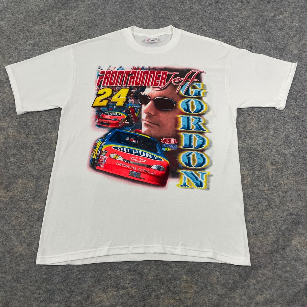 VTG 1998 Jeff Gordon NASCAR Rap Tee Front Runner #24 All Over Print Men's Large